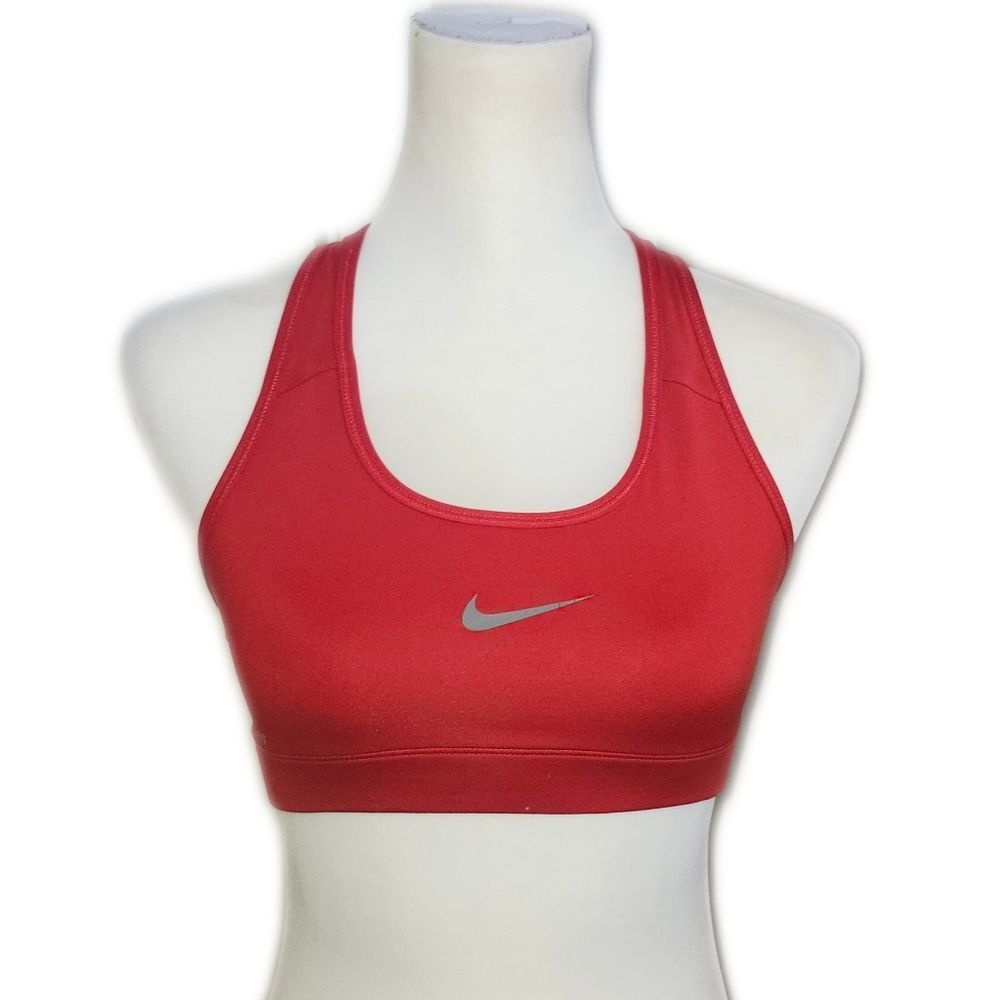Nike Women's Vibrant Red Sports Bra, Gray Swoosh, XS